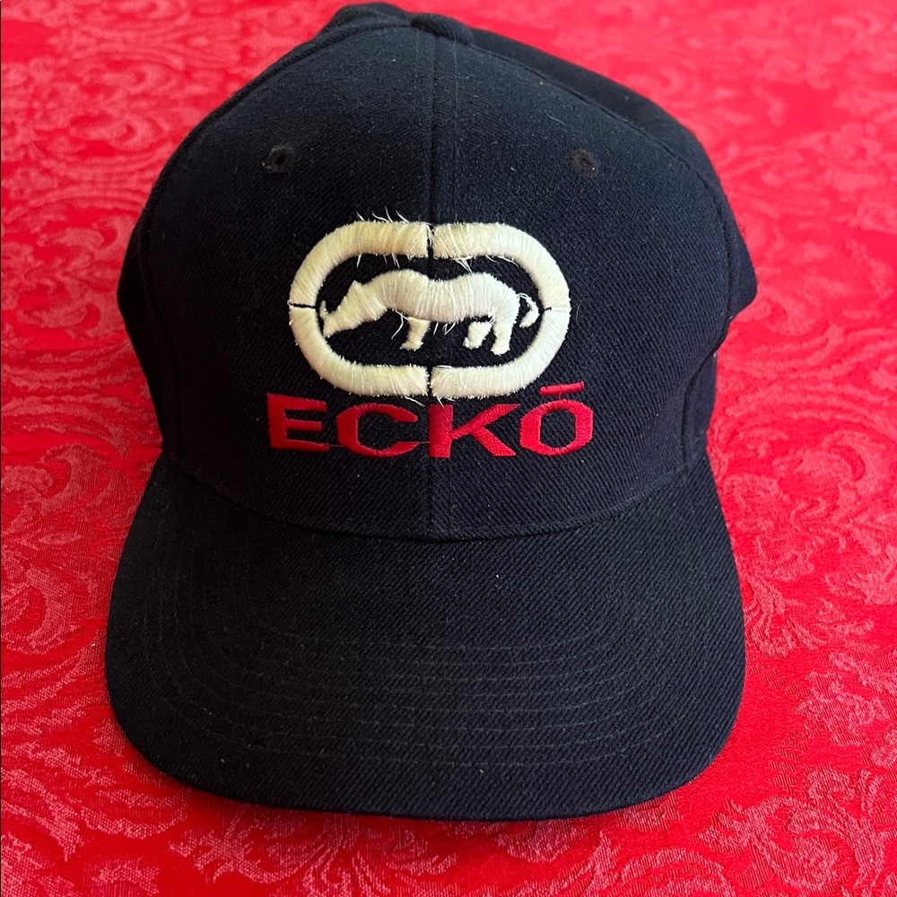 Ecko Unltd Black Adjustable Hat Rhino Logo Embroidered Streetwear Cap One Size